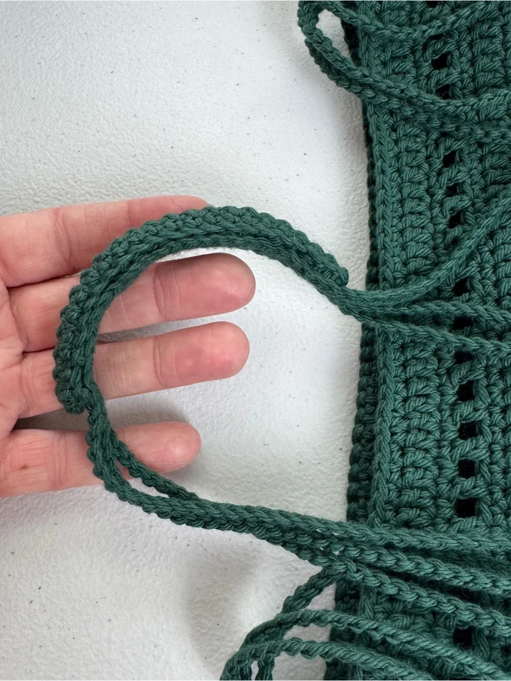 Handmade Crochet Fabric Shoulder Bag Boho Tropical Leaf Print Dark Green